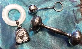 Antique Sterling Rattle and Modern Sterling Rattle
