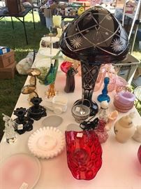 Red Cut to Clear Working Czechoslovakian Lamp ~ Excellent!