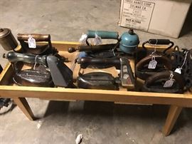 1930's Gasoline Clothing Irons and Cast Iron irons