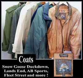 Clothing coats including a Leather jacket by Wilson's: Adventure Bound. Various sizes.