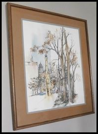 Framed Coffman Huss 22 and half by 26 inches Limited Edition Signed Print - eight out of five hundred. A remarkable depiction of the historic Chicago Water Tower.