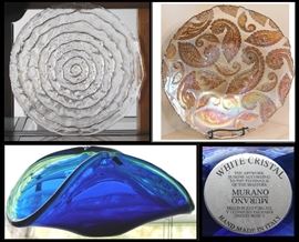Beautiful Glassware highlighted by a blue/green Murano White Cristal that was handmade in Italy.
