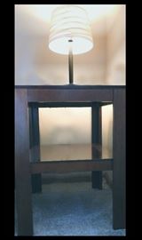 Side table 28 w x 21 d x 20 h and bedside lamp.