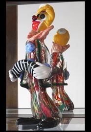 Tall Twelve Inch Murano Glass Clown Playing an Accordion. Handblown in Italy.