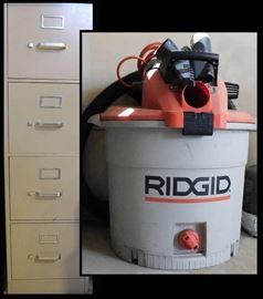 Four Drawer File and Ridgid Wet Dry Vacuum an odd pairing or a more modern circular file.