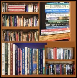 Some of the books. Includes more than 50 Fishing Books plus everything from Tolstoy to Stockett to Cooking to Politics.