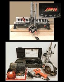 TOOLS including reciprocating saw, drill, Skilsaw, Hempe miter tool, rock tumbler and more.