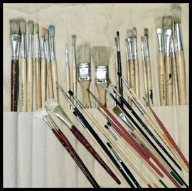 Collection of Artists paint brushes including hake brushes and some Princeton Art and Brush Company.