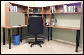 Corner desk with shelves.