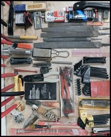 TOOLS including files, wrenches, punches, bits, wood burner, plier wrench and more.