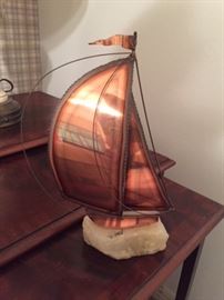Signed copper sailboat