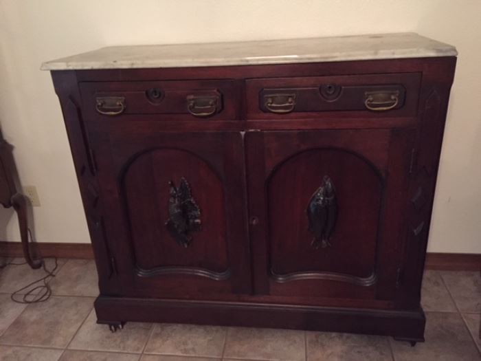 1840s mahogany "Fish & Fowl" sideboard with marble top