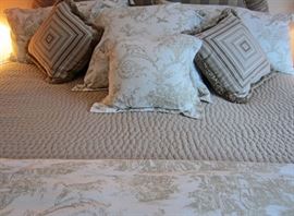 Detail of toile bed linens