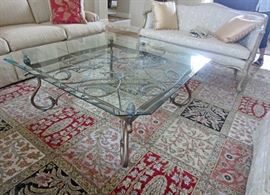 Large specimen glass and metal coffee table