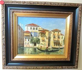 Italian canal and gondola oil painting