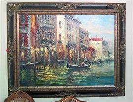 Very large Italian canal oil painting