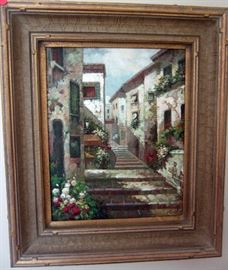 European street scene with steps (oil painting original cost $350)