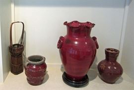 Decorative basket and ceramics in detail