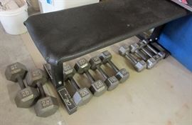 Workout bench and dumbells