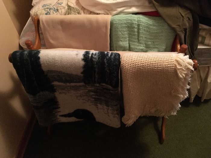 Blankets and a blanket rack