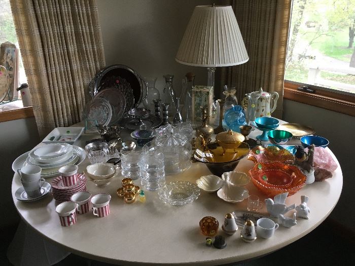 Glass ware, silver-plated platters, Lenox pieces, and misc. 