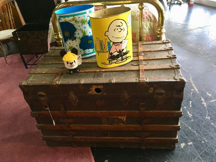 "Peanuts" Snoopy/Charlie Brown Metal Trash Can from 1960's era, Mickey Mouse Sippy Cup