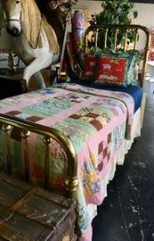 Antique Twin Brass Bed and Antique Quilt