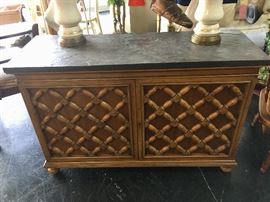 Solid Walnut Buffet with two doors on front and stone top