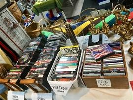 DVD's, VHS Tapes, CD's, and even 8-Tracks and a vintage 8-Track Player/Stereo that works