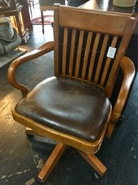 Antique Leather Office Chair on Casters