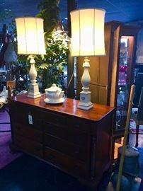 Matching Vintage Lamps, Cherry Buffet/Dresser