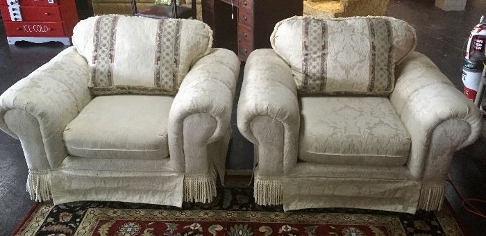 Two Matching Chairs that goes with the 4-Piece Sofa Set, with fringed bottom corners