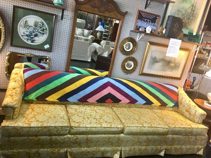 Vintage, excellent condition, 8 foot Sofa, King Size Handmade Quilt