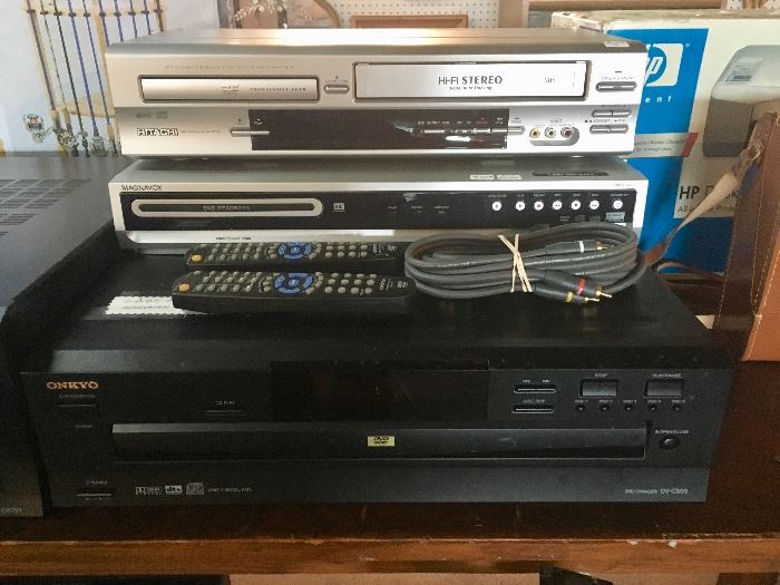 Onkyo CD player, Magnavox DVD Recorder, Hitachi DVD/VCR Player