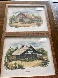 "See Seven States" and "Jefferson Island Barn" framed prints by Ray Day (c.1977)