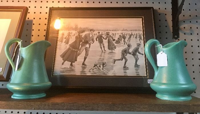 Haeger Pitchers, USA, and a Black & White picture of vintage skaters