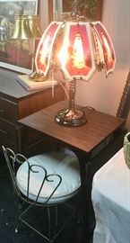 "Lighthouse" Lamp, Typing Table, Brass Vintage Vanity Chair