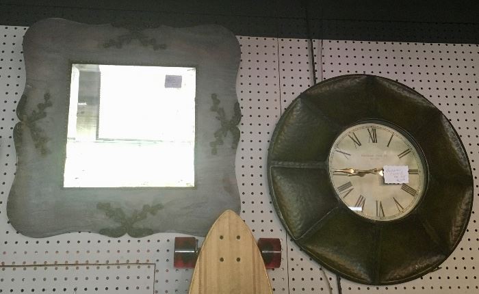 Vintage Square Mirror, Large Metal Wall Clock
