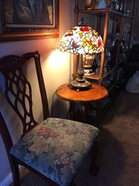 Stained Glass lamp, one of a pair of chairs