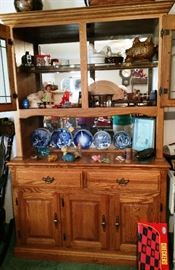 Pine Cabinet with collectibles and dolls
