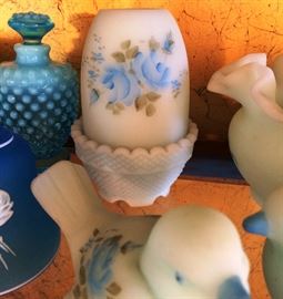 Fenton blue satin fairy lamp