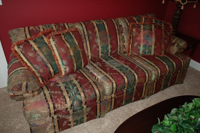 Schnadig Steelace maroon, green, cream striped couch

