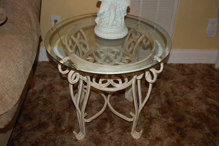 Cream wrought iron end tables, set of 2 
