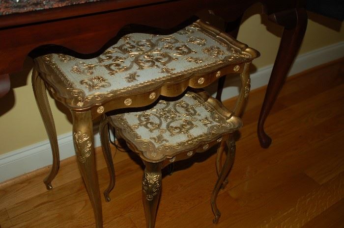 Gold painted wood nesting tables, set of 2
