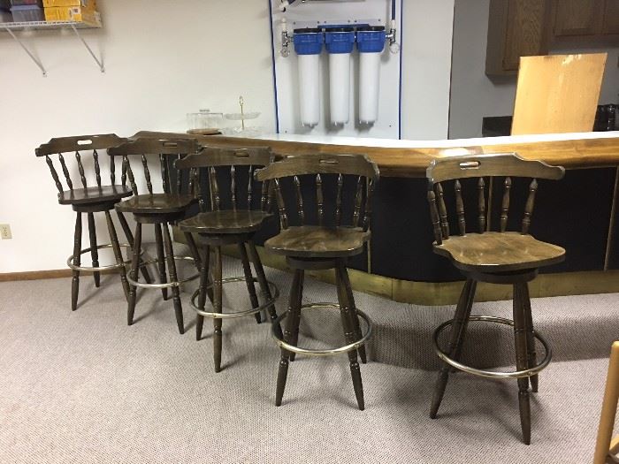 Five vintage bar chairs.