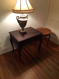 Vintage mahogany end table and lamp