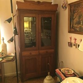 Oak pie safe & depression glass