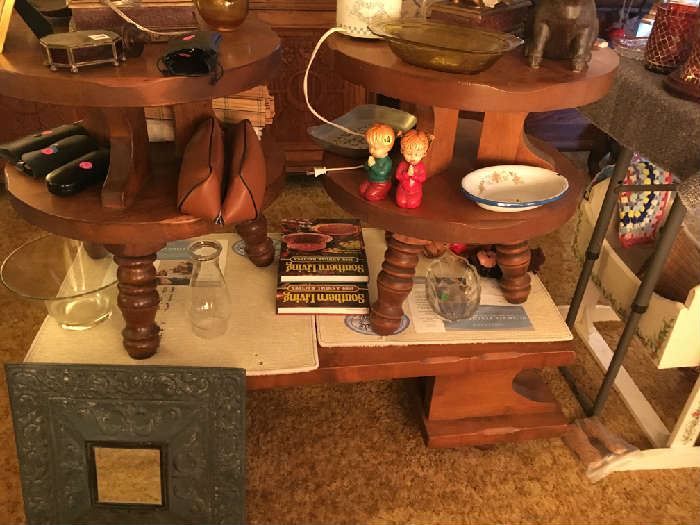 Maple coffee table & two round end tables