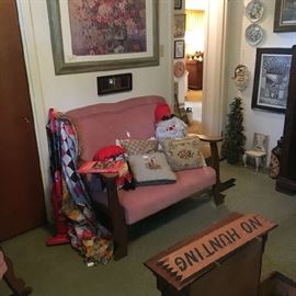 Oak upholstered loveseat