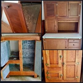 Vintage Wood Ice Chest & Hoosier Cabinet
